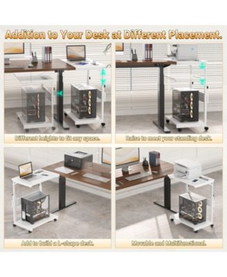 Height Adjustable Computer Tower Stand with Charging Station, Mobile Rolling CPU Holder with Wheels