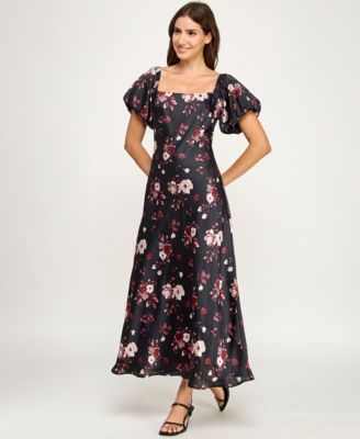 Juniors' Short Bubble Sleeves Midi Dress