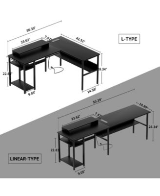 Reversible L Shaped Computer Desk with Power Outlets and Monitor Stand, Sturdy & Easy Assembly