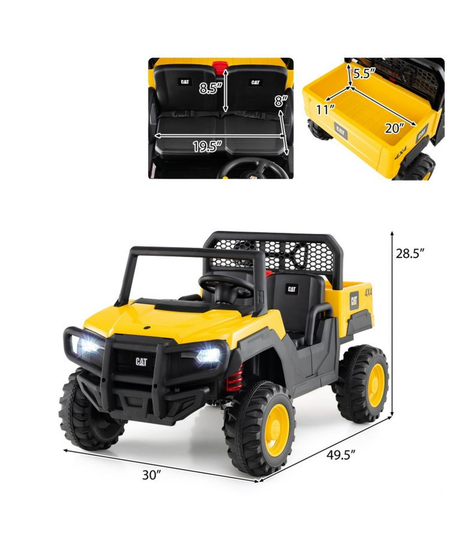 Детская игрушка SUGIFT 24V Ride On Dump Truck Licensed Caterpillar 2-Seater Kids Car with Remote Control, цвет: Жёлтый — фото 3