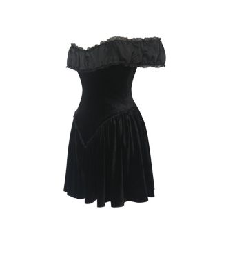 Women's Daisha Black Lace Trimmed Off-Shoulder Ruched Mini Dress