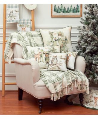 Vintage Woodland Snow Santa Claus Christmas Accent Throw Pillow 18" x 18"