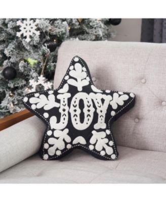 Onyx "Joy" Snowflakes Star Shaped Cotton Blend Christmas Accent Throw Pillow 16" x 18"