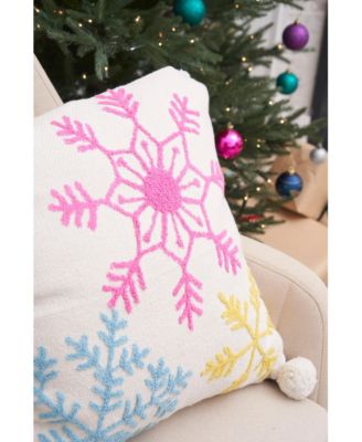 Snowflakes 100% Cotton Boho Christmas Accent Throw Pillow w/ Tassels 20" x 20"
