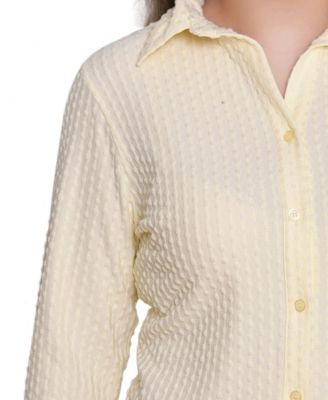 Women's Point Collar Long Sleeve Textured Knit Top