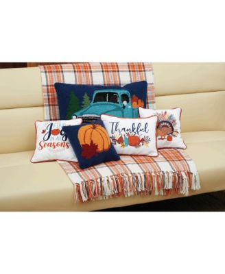 Autumn Pumpkin & Leaf Hooked Mini Accent Pillow 10"x10"