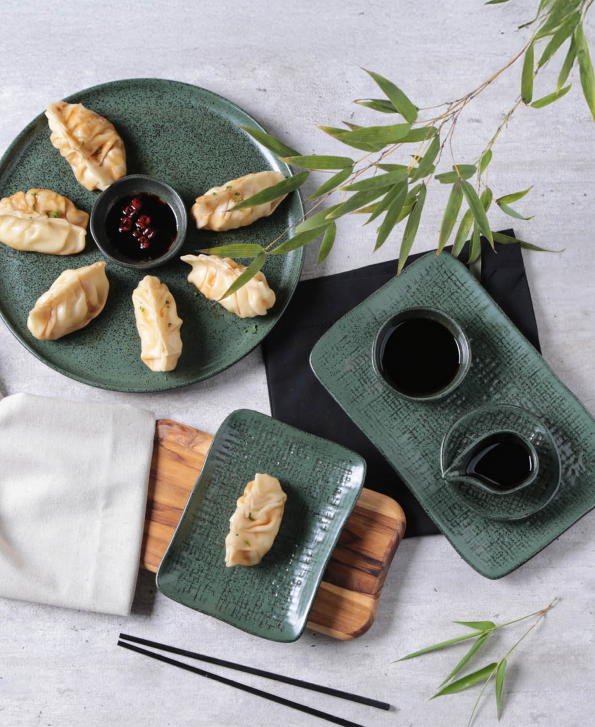 Porto Brasil 7" Stoneware Rectangular Juta Platters, Set Of 4 In Green
