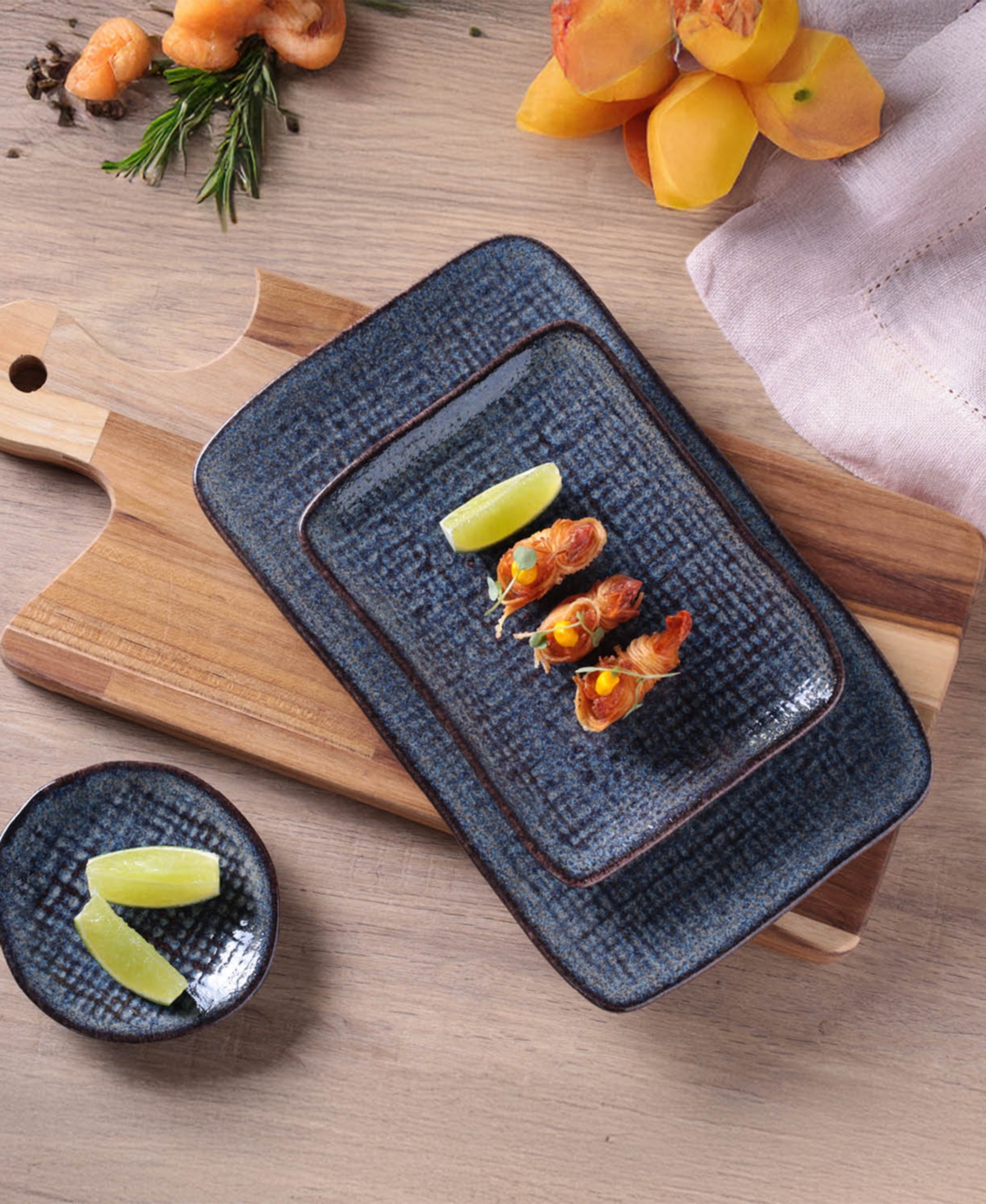 Porto Brasil 7" Stoneware Rectangular Juta Platters, Set Of 4 In Blue