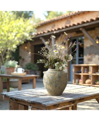 Old-World Brown with Gray 11-Inch Tall Round Terracotta Vase with Handles