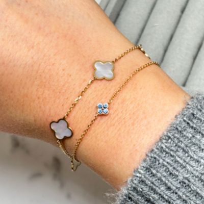 Small Mother of Pearl Clover Bracelet 14K Gold