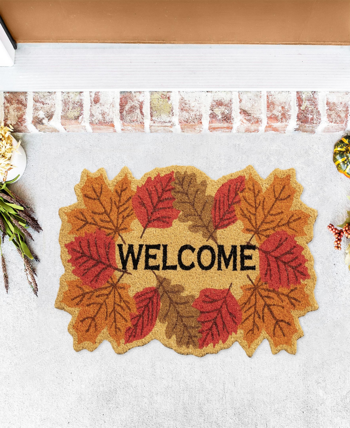 Vcny Home Welcome Leaf Outdoor Coir Doormat, 18" X 30" In Brown