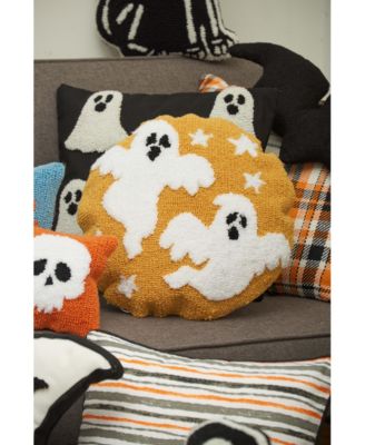 Ghost Duo Hooked Halloween Round Accent Throw Pillow 16" x 16"