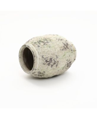 Antique Terracotta Vase, 10-Inch Tall Off-White Pot with Mossy Green Patina, Rustic Decor