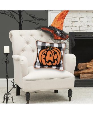 Jack-O-Lantern Pumpkin Check Tufted Halloween Accent Pillow, 12" x 12"