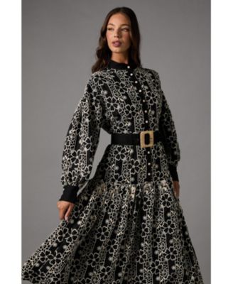 Women's Long Sleeve Belted Shirt Dress