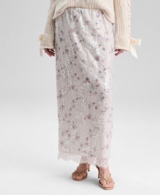 Women's Floral-Print Sequinned Skirt, Macy's Exclusive