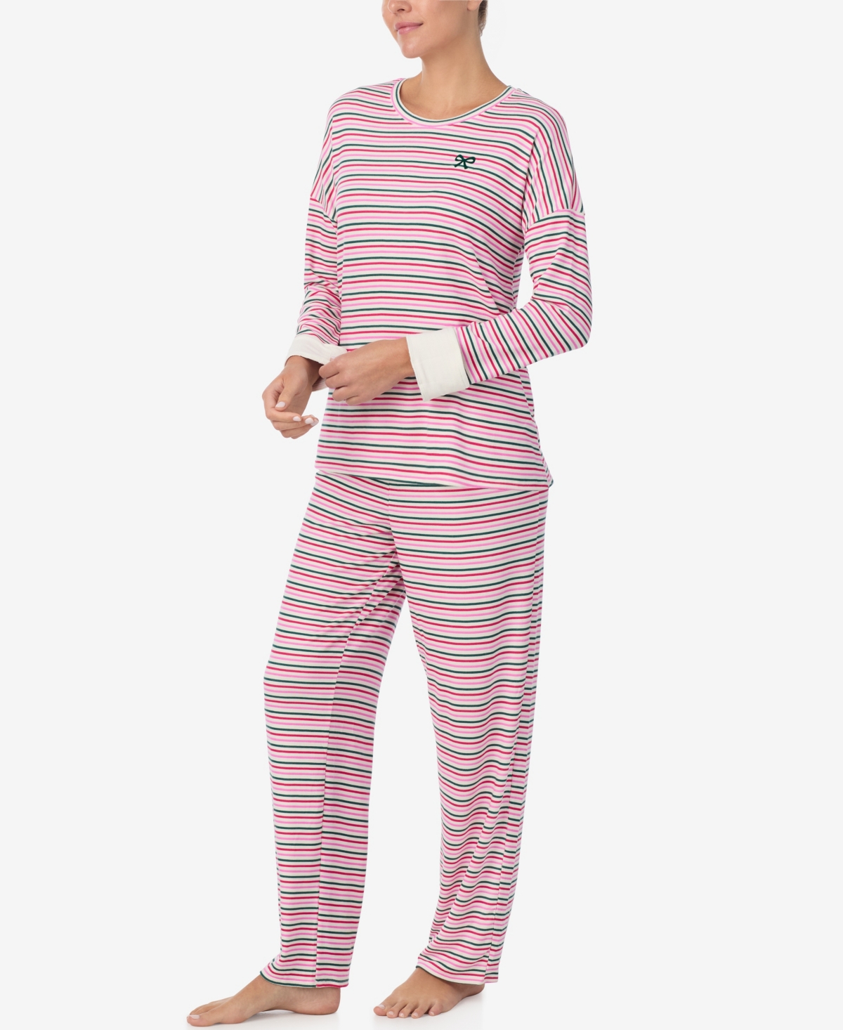 Ellen Tracy Women's Printed Round Neck Top and Pants Pajama Set