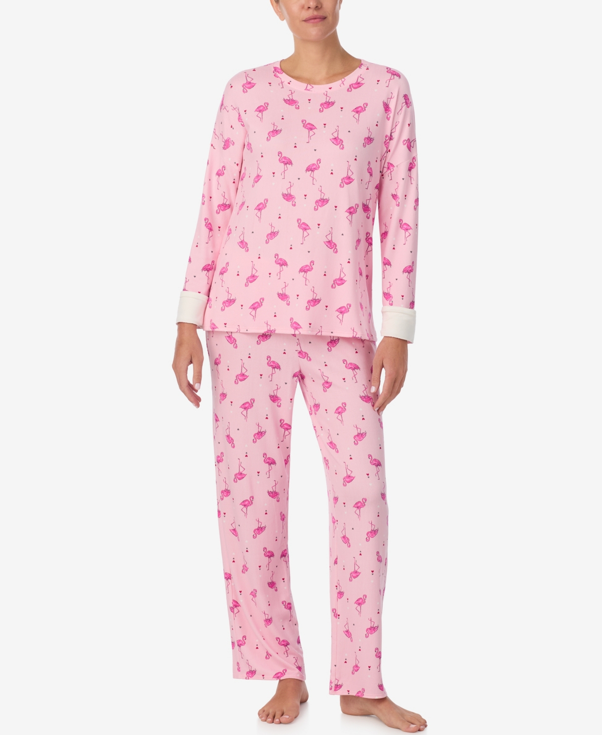 Ellen Tracy Women's Printed Round Neck Top And Pants Pajama Set In Pink