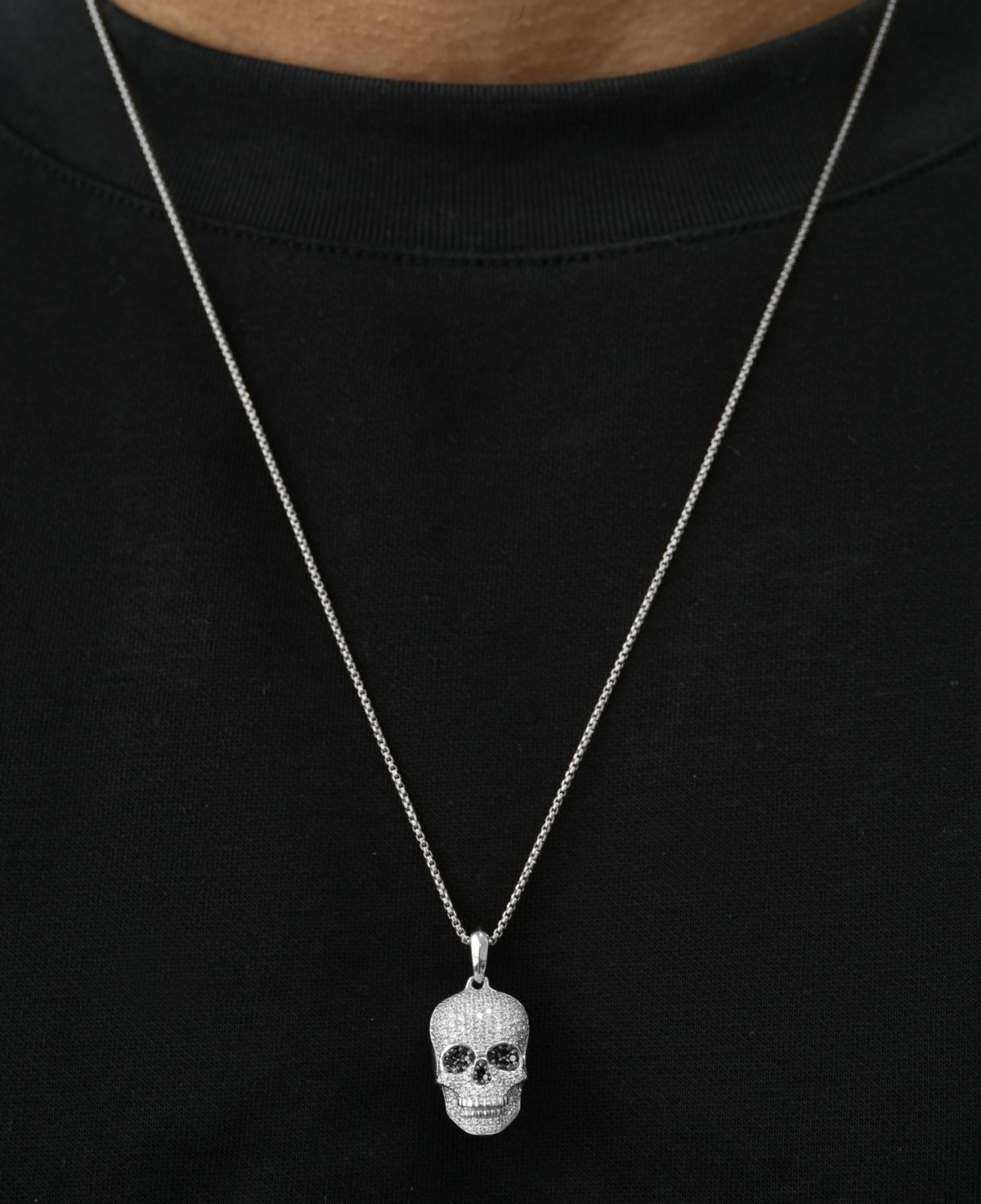 Macy's Men's Skull Pendant Diamond Necklace (3/4 ct. t.w.) in Sterling Silver