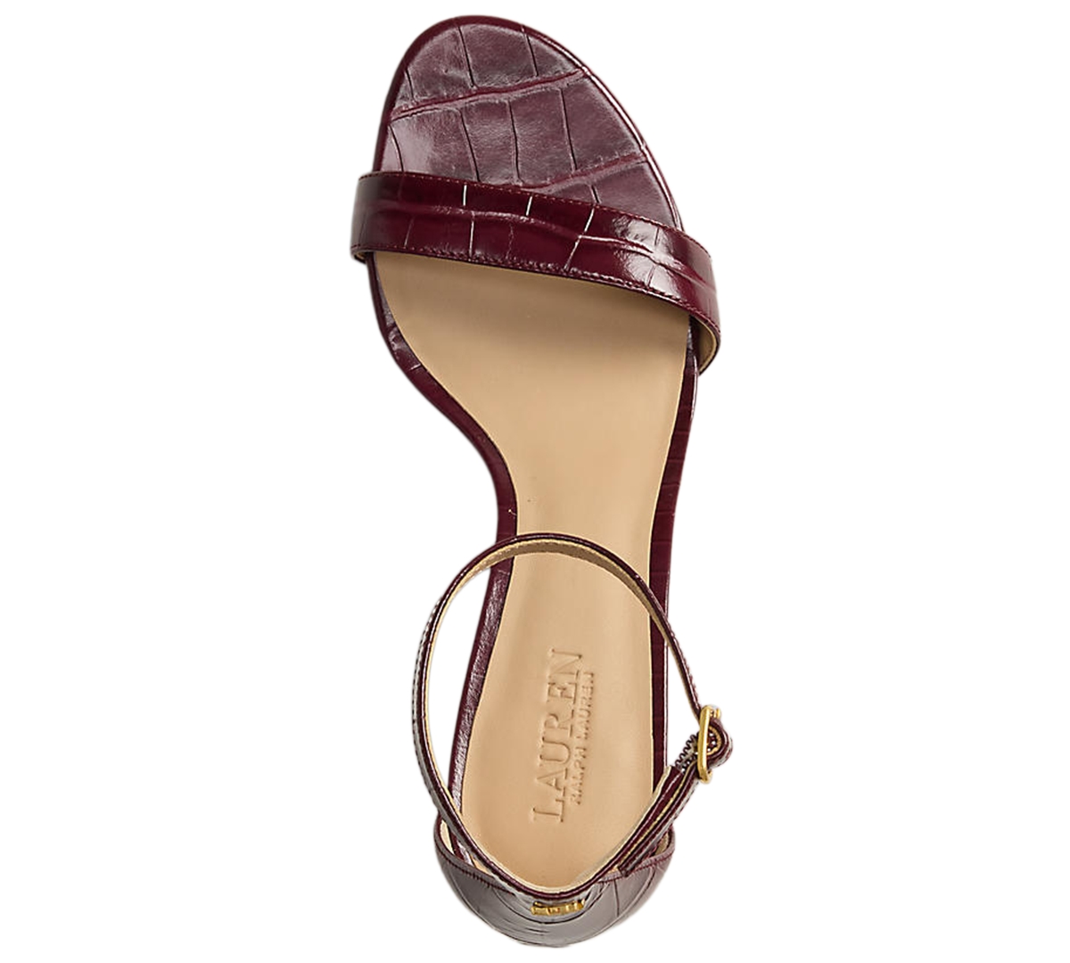 Ralph Lauren Women's Allie Mid-heel Crocodile-embossed Sandal In Burgundy
