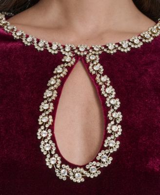 Women's Beaded Cutout Velvet Dress