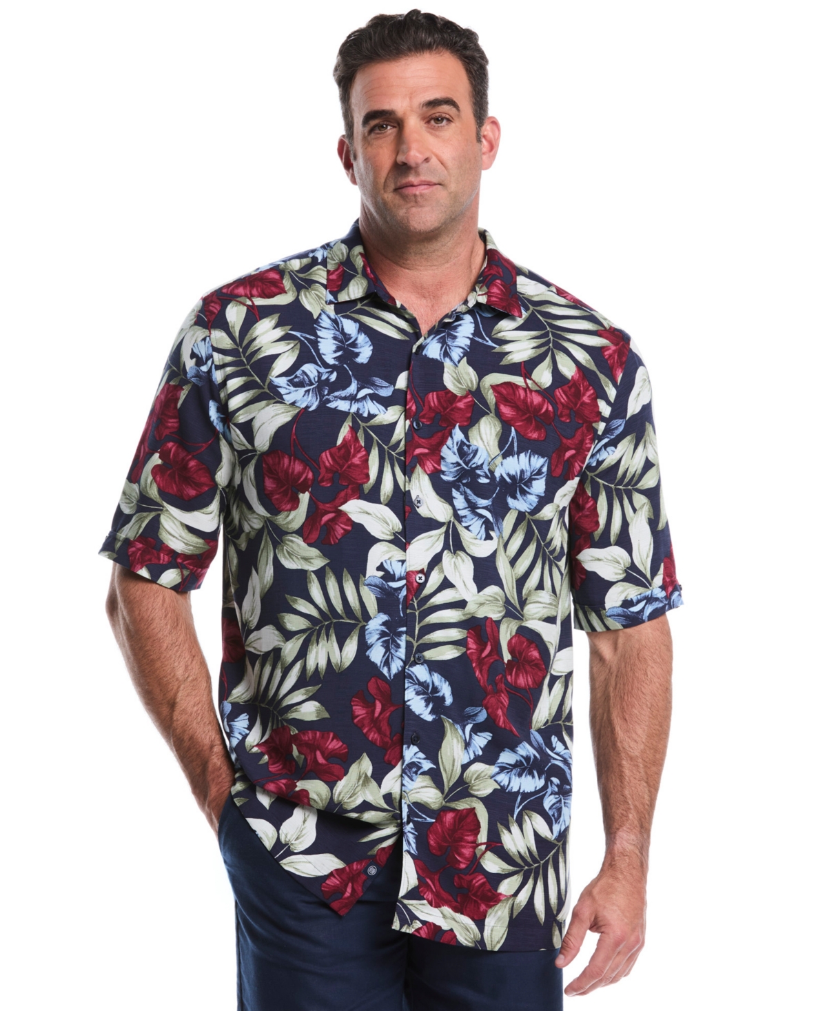 Cubavera Men's Big & Tall Short Sleeves Floral Print Shirt In Blue