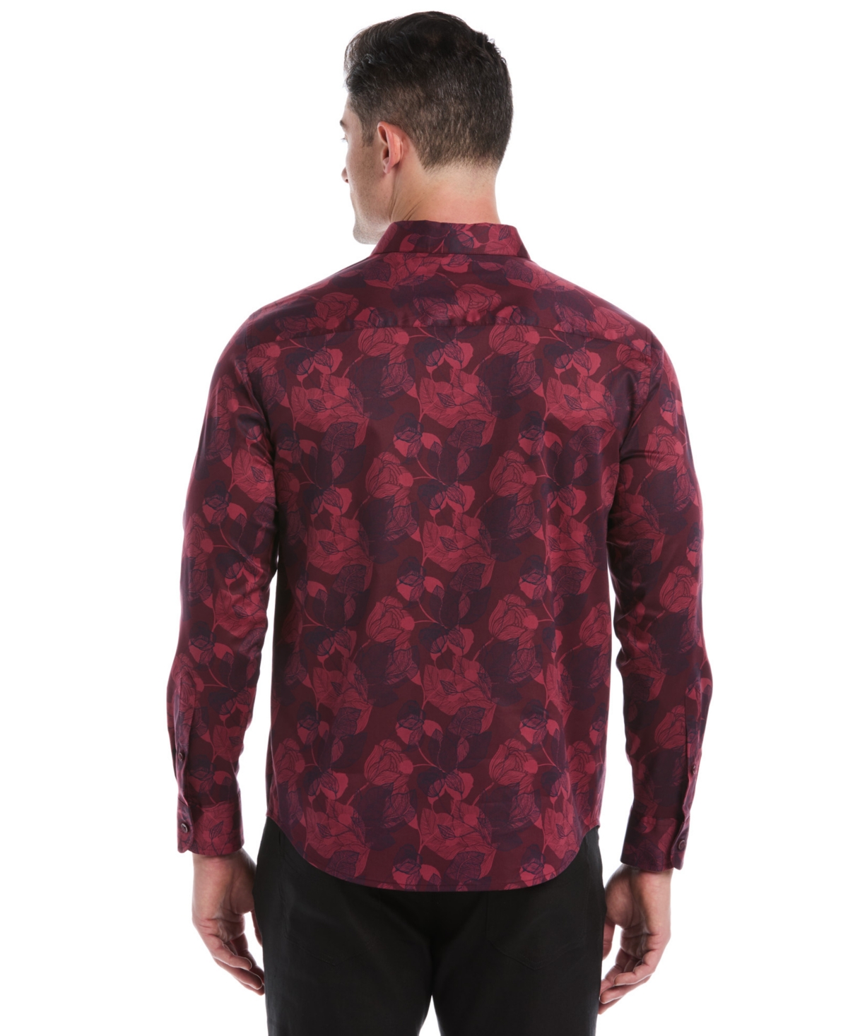 Cubavera Men's Long Sleeves Floral Print Shirt In Burgundy