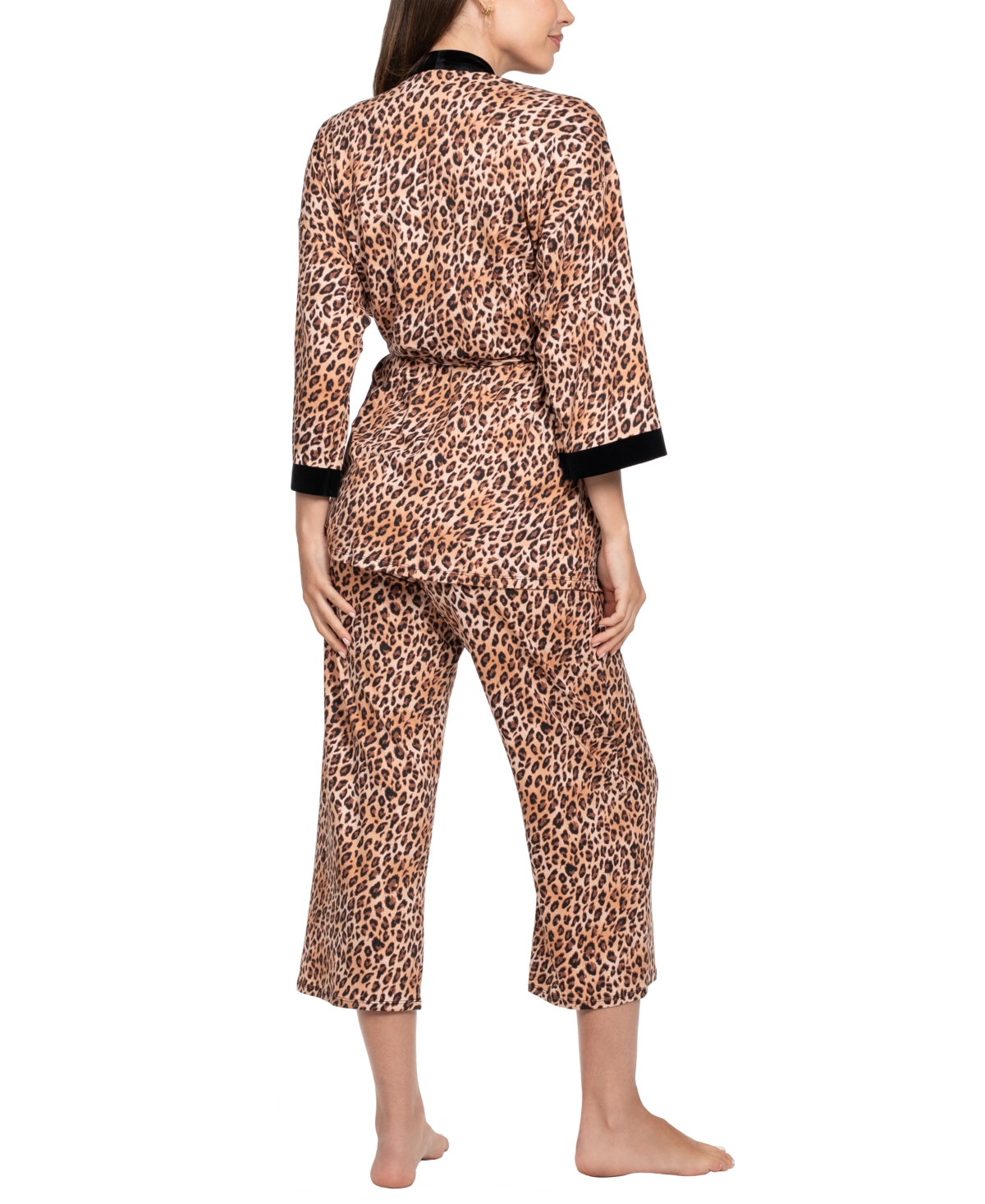 Linea Donatella Women's 3-piece Sleeveless Cami Top, Pants And Wrapper Pajama Set In Animal Print