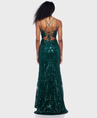 Juniors' Sequin-Pattern Lace-Up V-Neck Gown, Created for Macy's