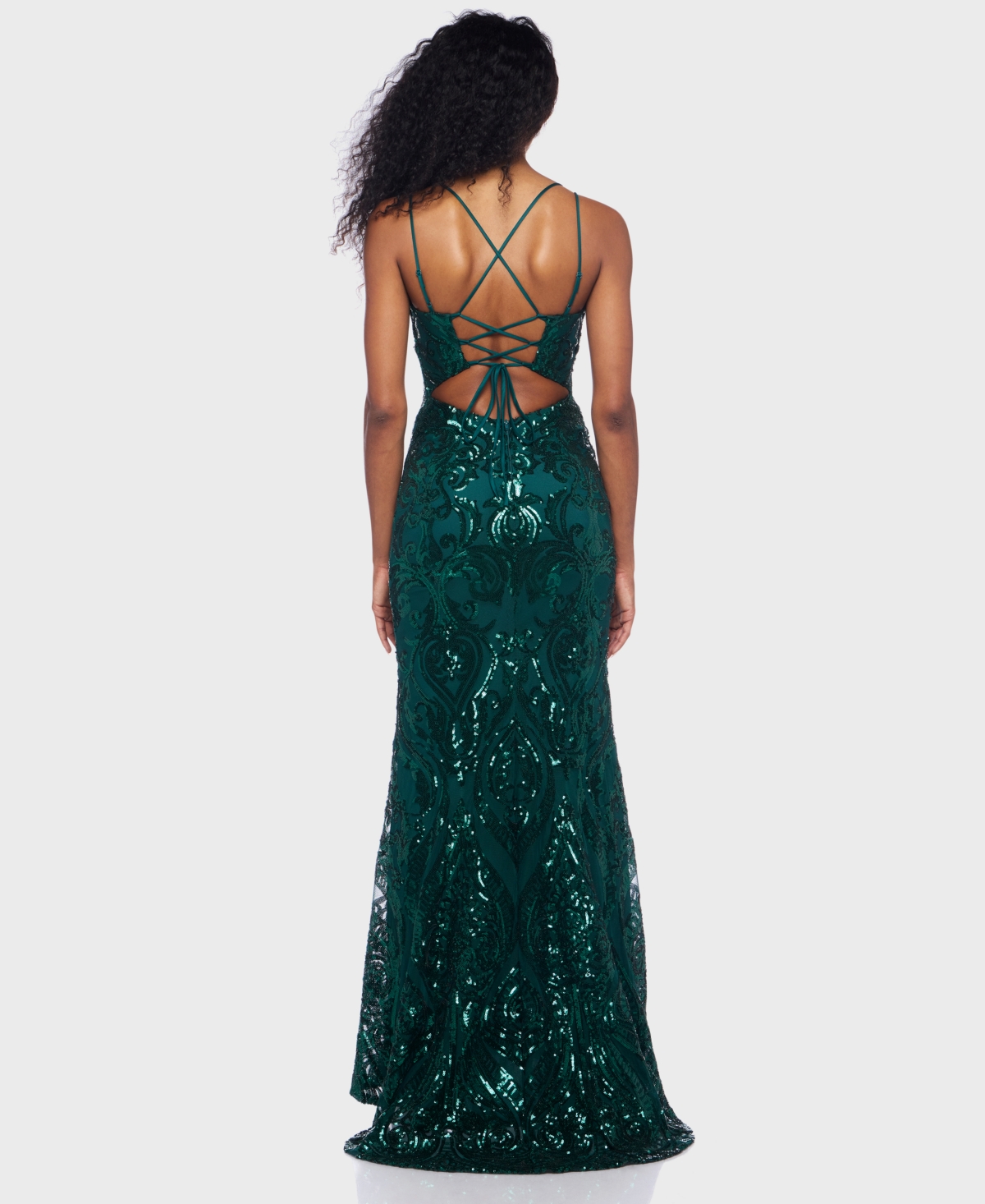 B Darlin Juniors' Sequin-pattern Lace-up V-neck Gown, Created For Macy's In Green