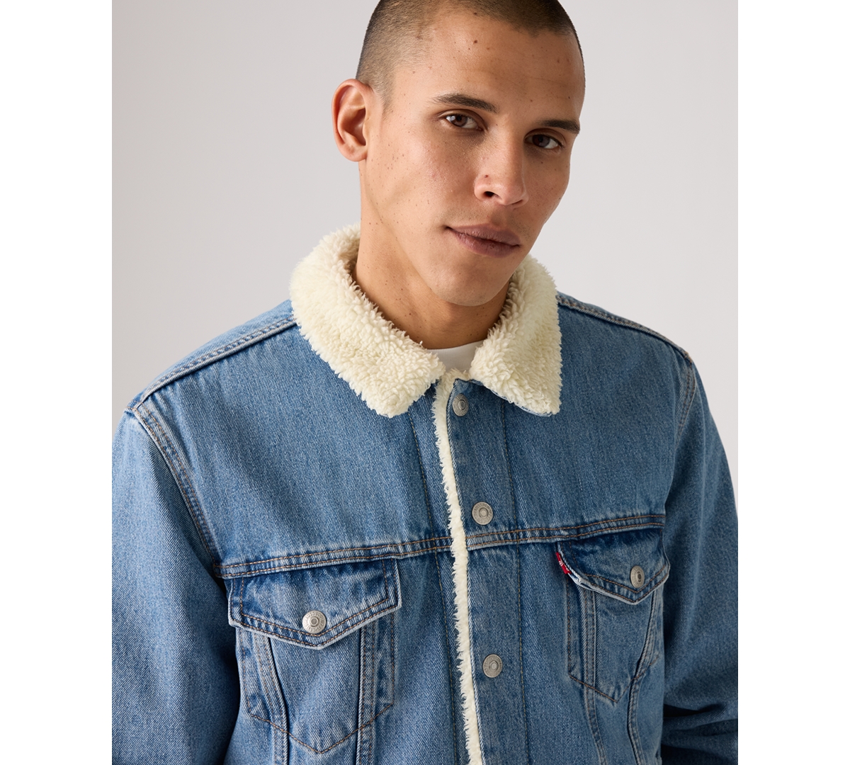 Levi's Men's Regular Fit Sherpa Denim Trucker Jacket In Blue