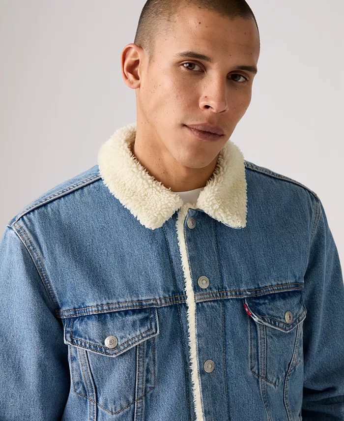 Men's Regular Fit Sherpa Denim Trucker Jacket - thumbnail 8
