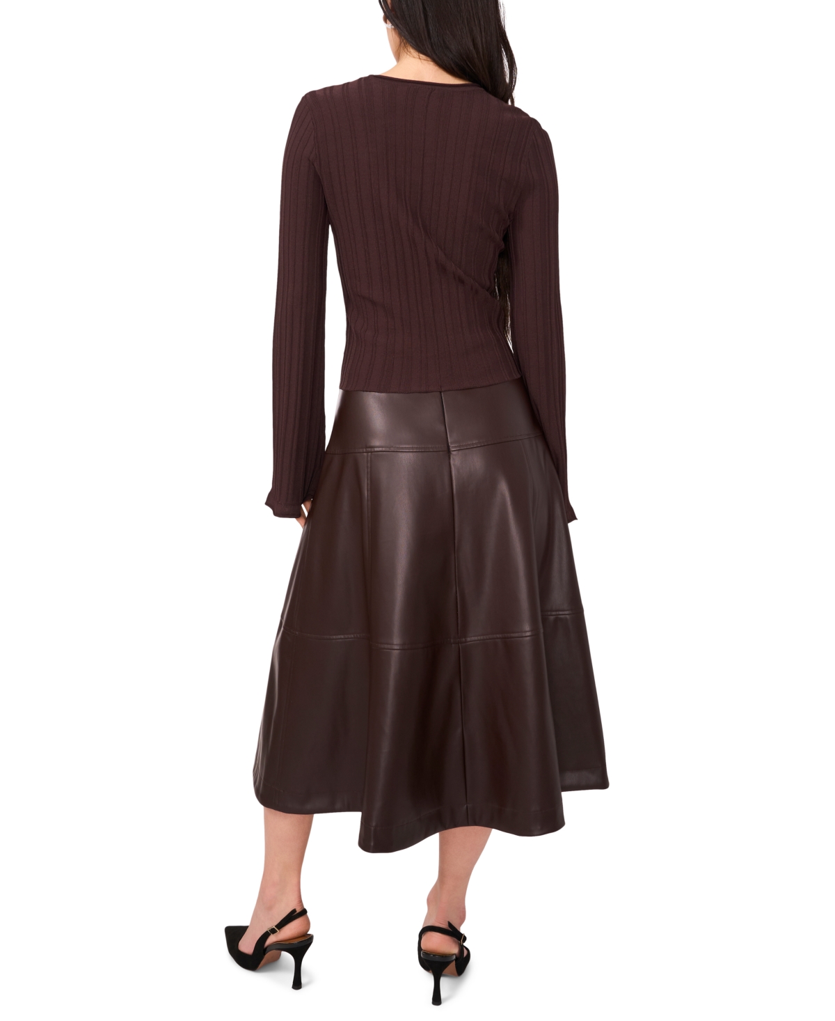 1.state Women's Ribbed Bell Sleeve Cropped Crewneck Top In Brown