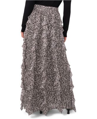 Women's Printed Ruffle Smocked-Waist Maxi Skirt