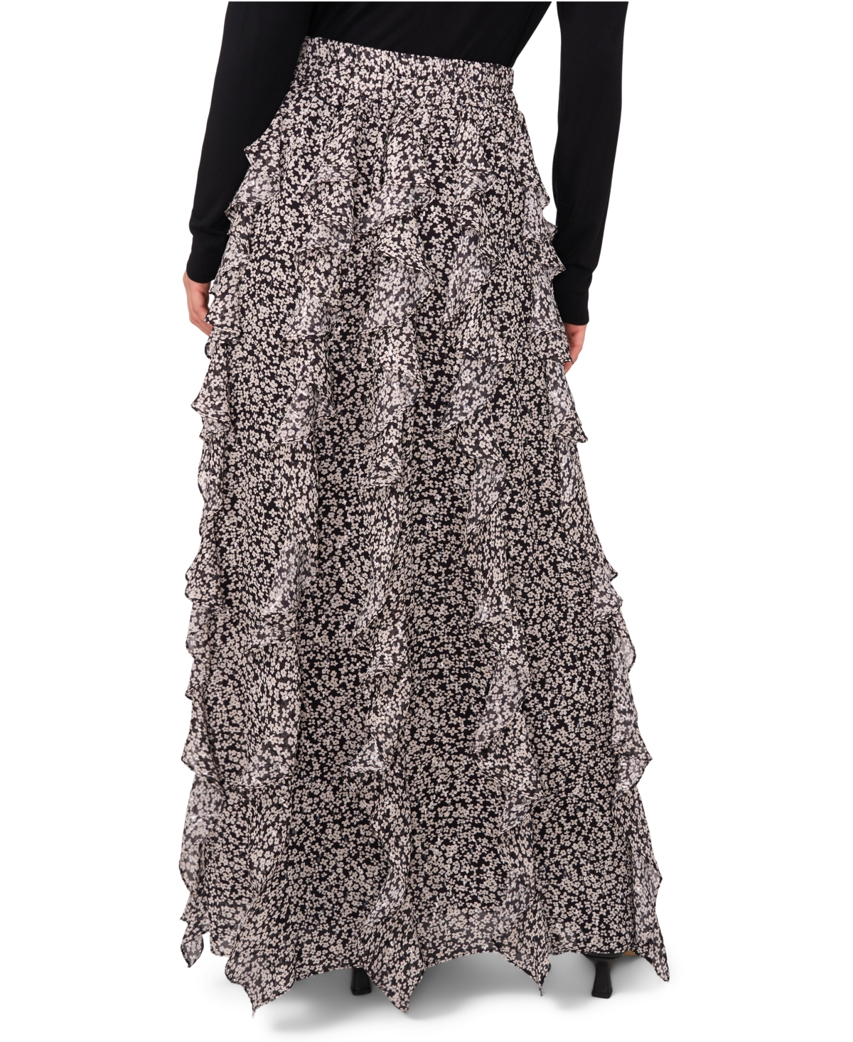 1.state Women's Printed Ruffle Maxi Skirt In Silver