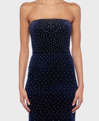 Junior's Velvet with Stones Strapless Dress