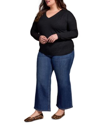 Plus Size Soft Shine Effect V-Neck Drop Shoulder Top