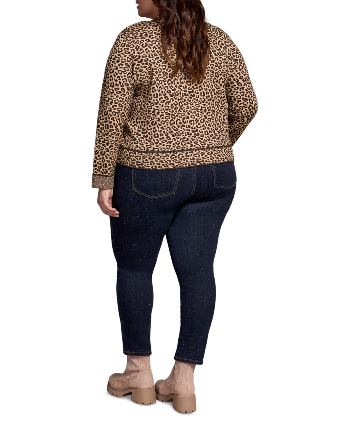 Tribal Plus Size Double Knit Long-sleeve Cardigan Sweater In Brown