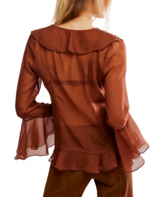 Women's Ruffle Design Bell Sleeve Top