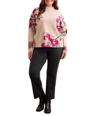Plus Size Knit Jacquard Funnel Neck Sweater