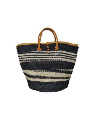 Handmade Sisal Balance Basket Handwoven Tote Bag with Leather Handles