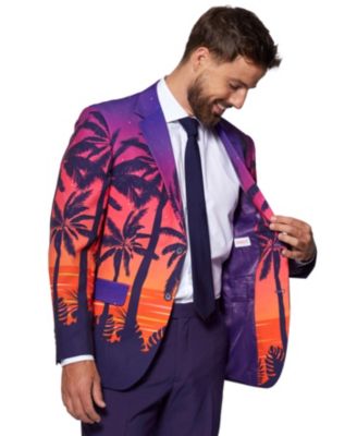 Men's Suit - Summer Sunset Party Outfit - Slim Fit - Purple - Orange and Black - Includes Blazer, Pants and Tie