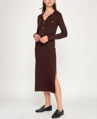 Juniors' Long Sleeve Midi Sweater Dress