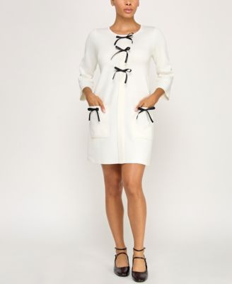 Juniors Contrast Bow A-Line Sweater Dress