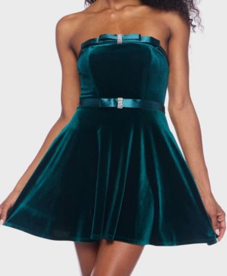 Juniors' Velvet Strapless Bustier Bodycon Dress
