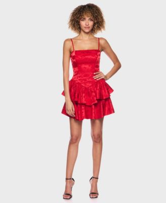 Juniors' Strapped Ruffle Layered Square Neck Dress