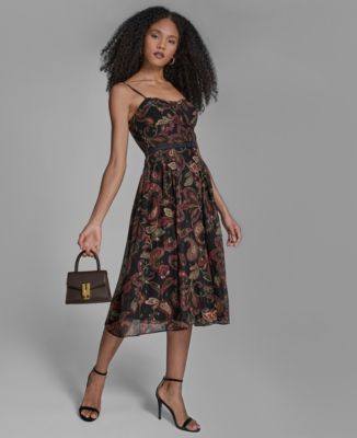 Women's Printed Sweetheart Neck Midi Dress