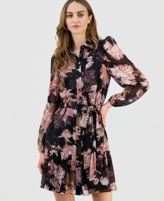 Women's Floral Tiered-Hem Shirtdress