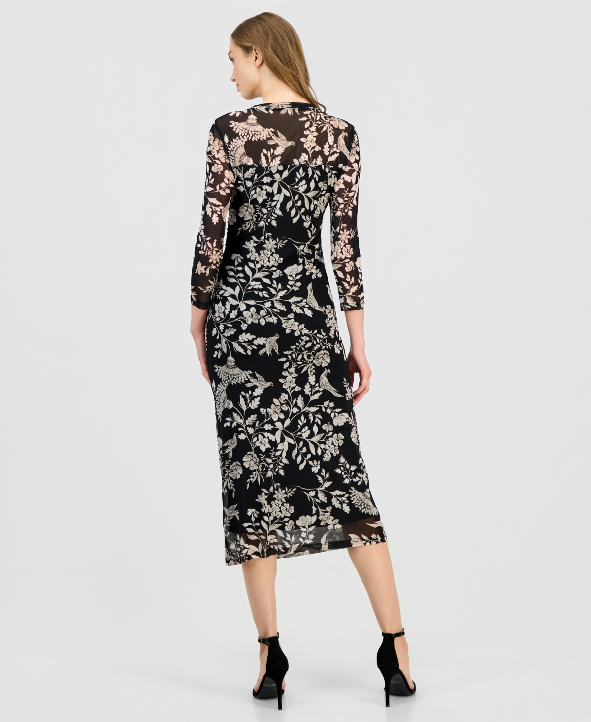 Anne Klein Women's Side-Ruched 3/4-Sleeve Midi Dress