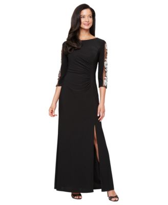 SL Fashions - Petite 3/4-Sleeves Round Neck A-Line Dress